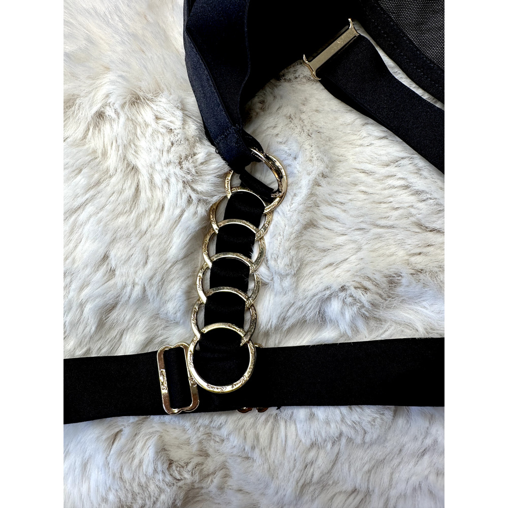 Honey Birdette RILEY🖤 Black & Gold Ring Backless Cheeky Suspender Brief XS - Picture 3 of 6